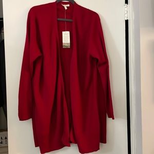 Eileen Fisher sweater red tunic length cardigan. New with tags, never worn.